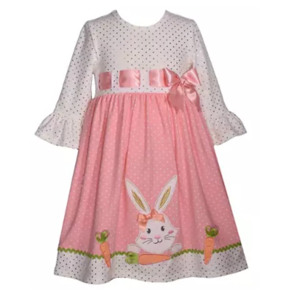 NWT Girls' Pink Easter Dress With Embroidered Bunny Size 4